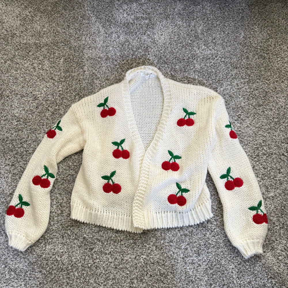 Altar'd State Cream Cardigan with Cherry Design